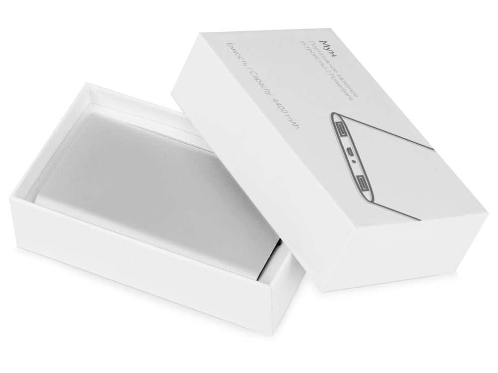 Портативное зарядное устройство Мун с 2-мя USB-портами, 4400 mAh, серебристый