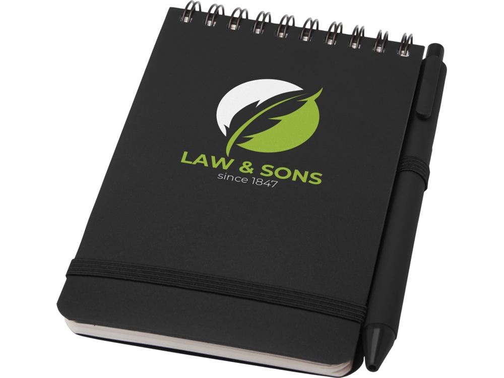 Блокнот Thalaasa формата А6 в твердой обложке из океанического пластика с шариковой ручкой - сплошной черный