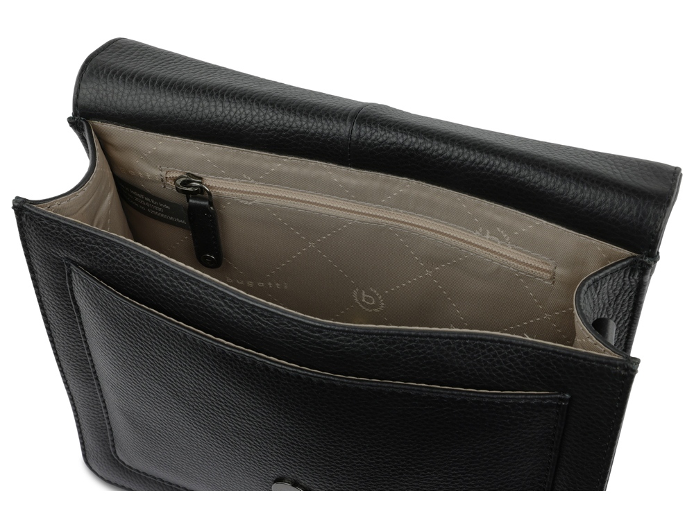 Сумка через плечо женская BUGATTI ЭЛЬЗА | ELSA, чёрная, воловья кожа/полиэстер, 25х8,5х20 см