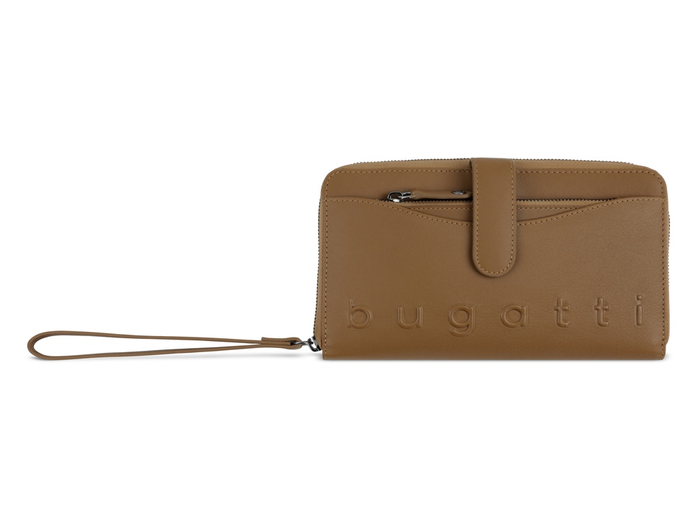 Кошелёк женский BUGATTI ДАФНА | DAPHNE с ключницей, коньячный цвет, воловья кожа/полиэстер, 19х3х11 см