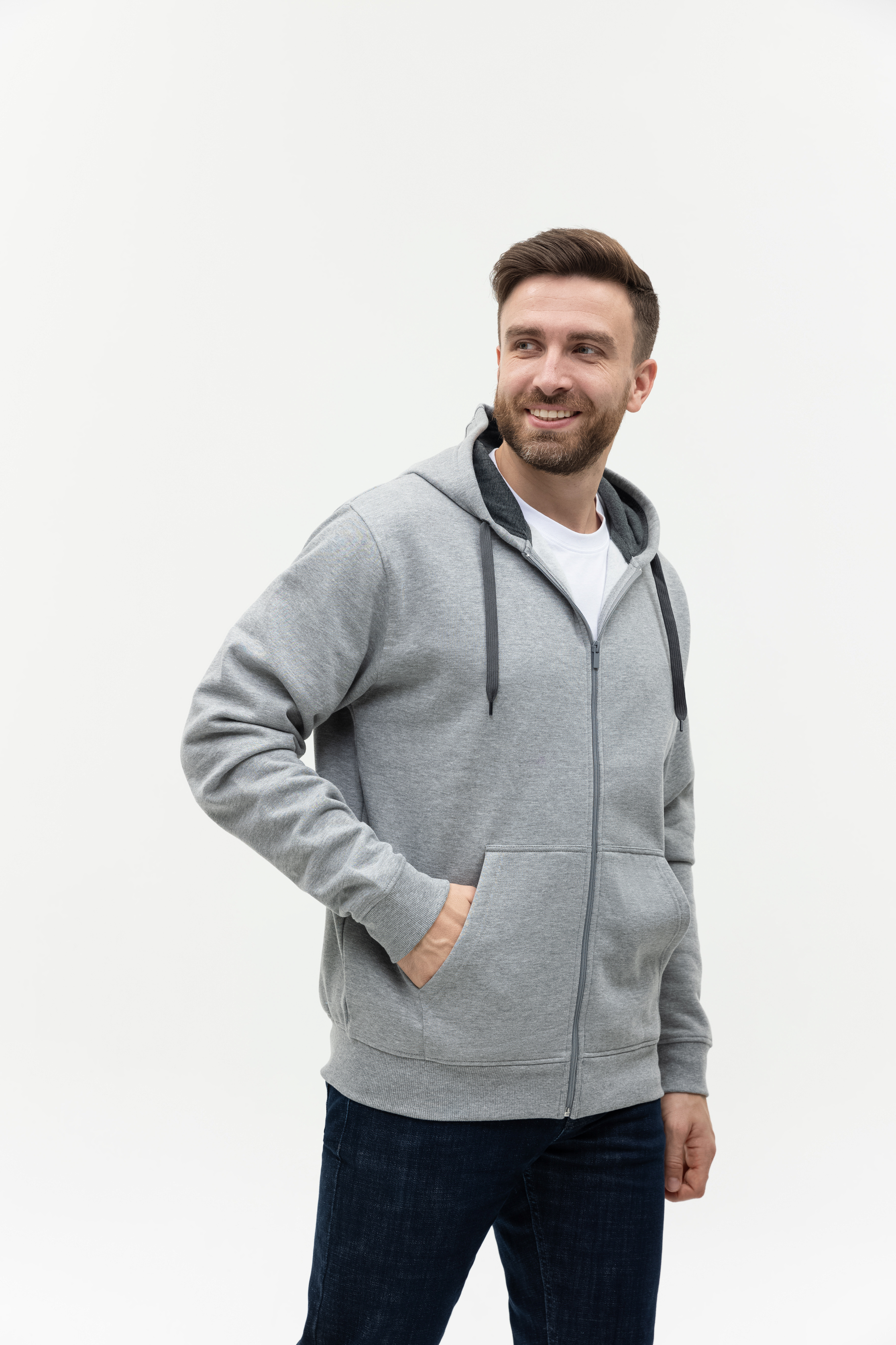 Толстовка мужская STAN с капюшоном на молнии футер с начёсом 280, 17, Серый меланж,  (50/60)  (52/XL)