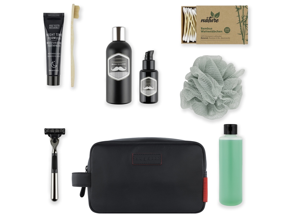 Несессер дорожный BUGATTI КЛАРК | CLARK, чёрный, воловья кожа/полиэстер, 20х10х13 см, 2,5 л