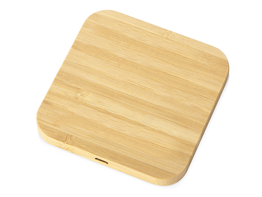 USB-хаб с беспроводной зарядкой из бамбука Plato, 5 Вт с логотипом  | Print Logo