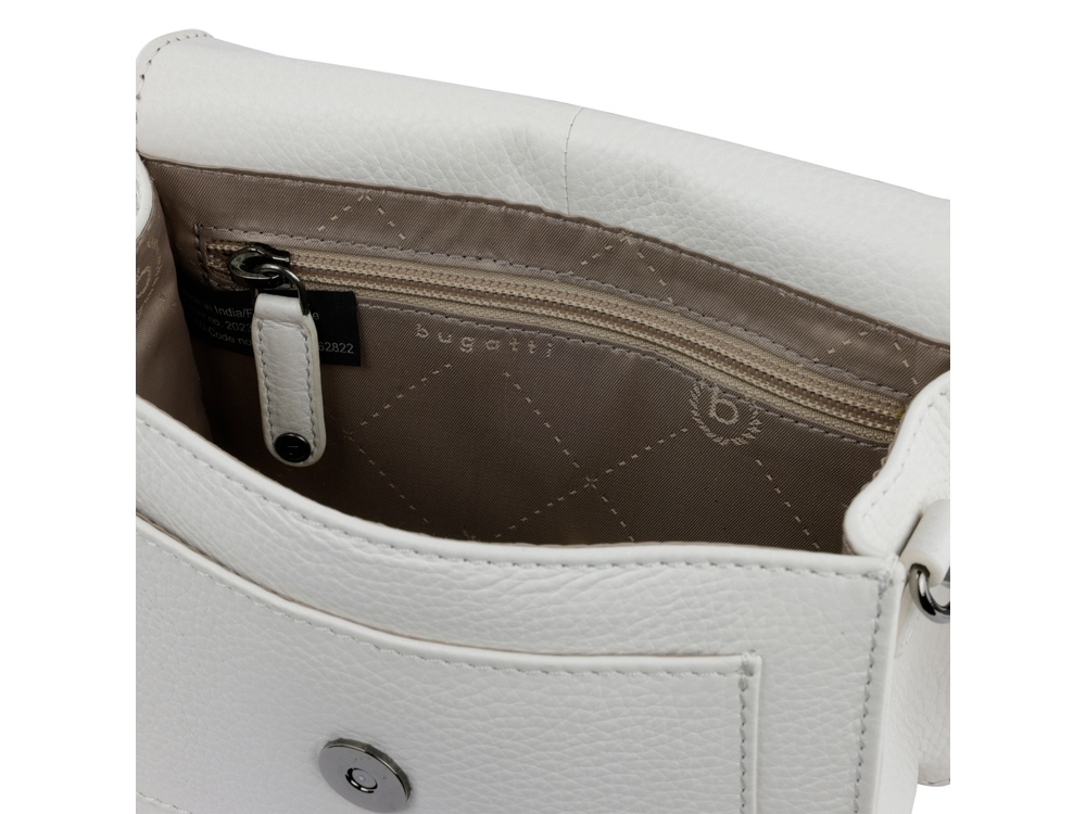 Сумка через плечо женская BUGATTI ЭЛЬЗА | ELSA, белая, воловья кожа/полиэстер, 18,5х8,5х14,5 см