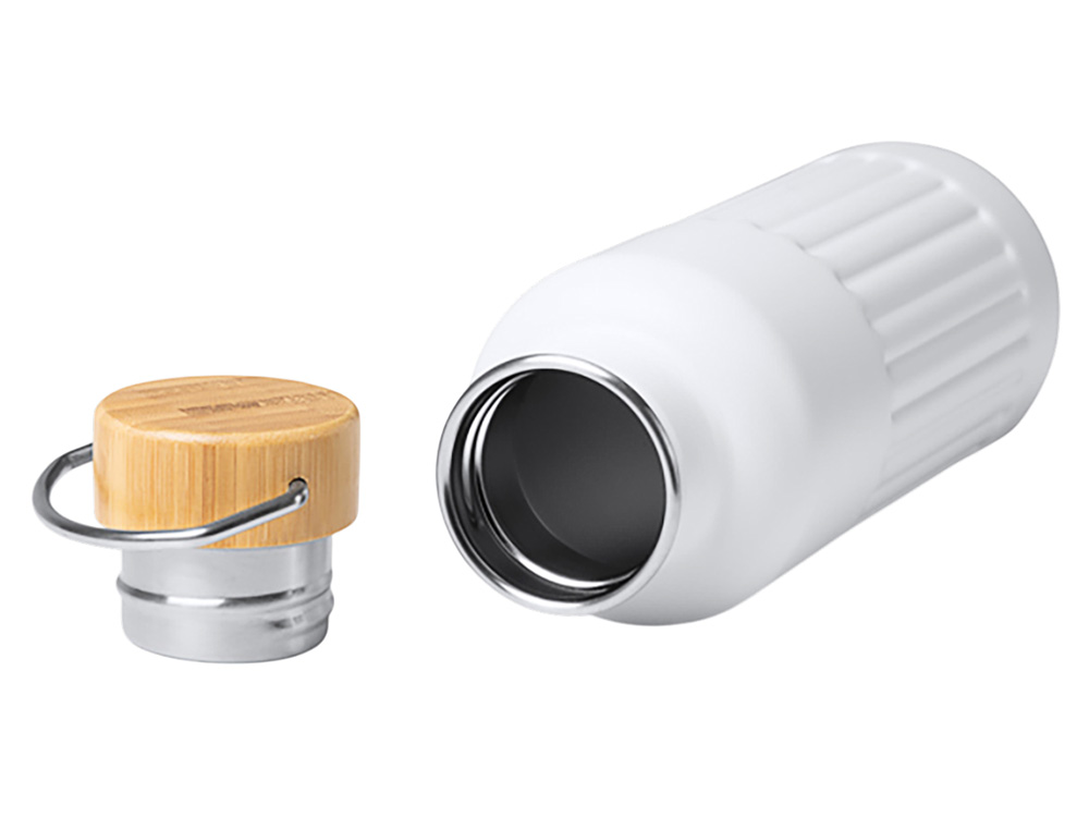 Термобутылка Нобук из переработанной нержавеющей стали, с бамбуковой крышкой, белый