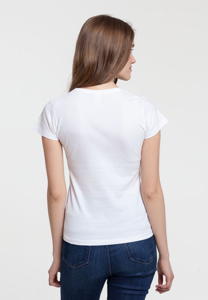 Футболка женская «Трудно быть богом» — пример нанесения логотипа (Принтэссенция) | Print Logo