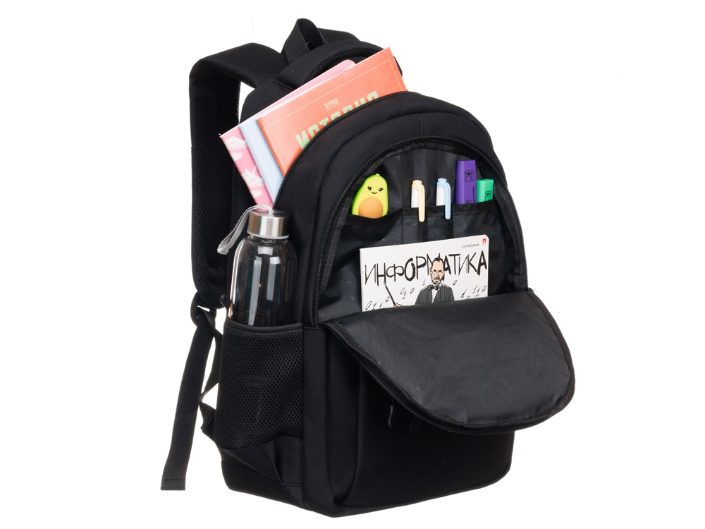 Рюкзак TORBER КЛАСС, черный, полиэстер 900D, 45 x 30 x 18 см + Мешок для сменной обуви в подарок!