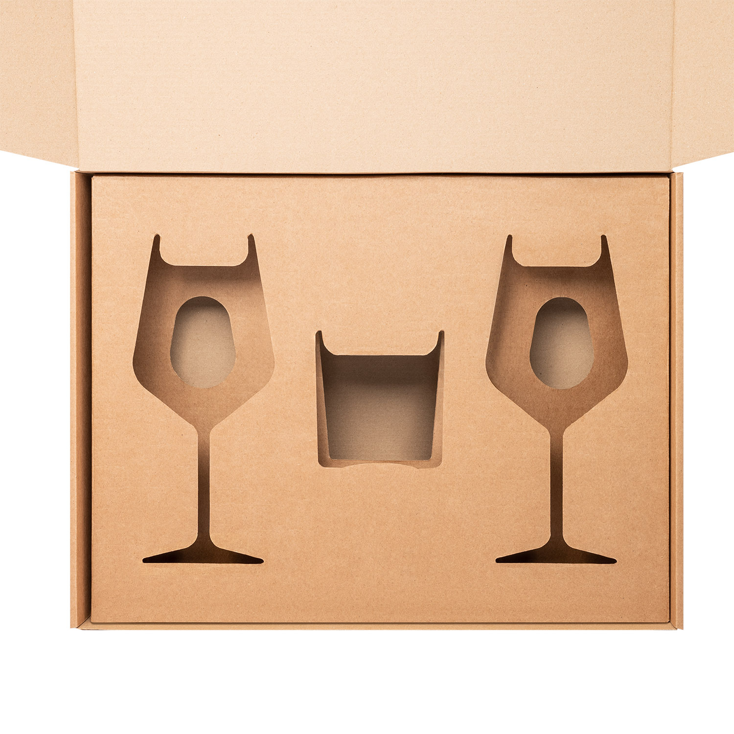 Доп. ложемент под свечу (арт. 73077) + 2 бокала для вина в большую универсальную коробку, крафт (арт. 21005.020) с логотипом Portobello подарочная упаковка | Print Logo