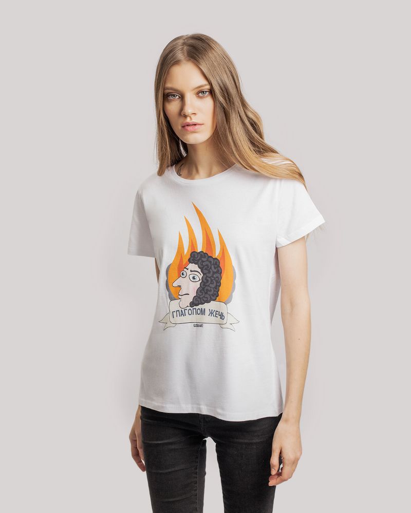 Футболка женская «Глаголом жечь» с логотипом Соль | Print Logo