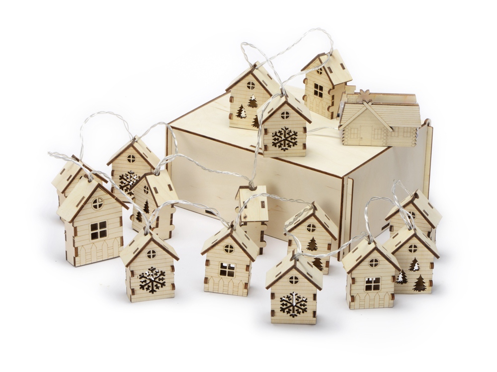 Елочная гирлянда с лампочками Зимняя сказка в деревянной подарочной коробке с логотипом  | Print Logo