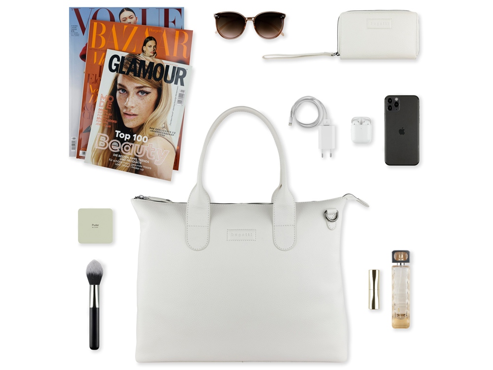 Сумка-шоппер BUGATTI ЭЛЬЗА | ELSA, белая, воловья кожа/полиэстер, 46х11х31,5 см