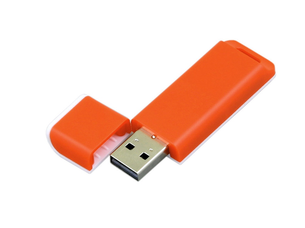 Флешка прямоугольной формы, оригинальный дизайн, двухцветный корпус, 64 Гб, оранжевый/белый