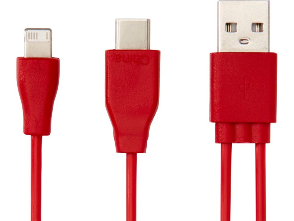 Двусторонний кабель для зарядки Ario 3-в-1 в тканевой оплетке, красный
