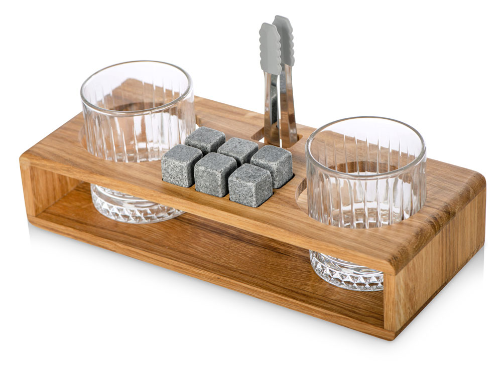 Набор для виски и коктейлей на подставке из дуба Whiskey Party с логотипом Master of Wine | Print Logo