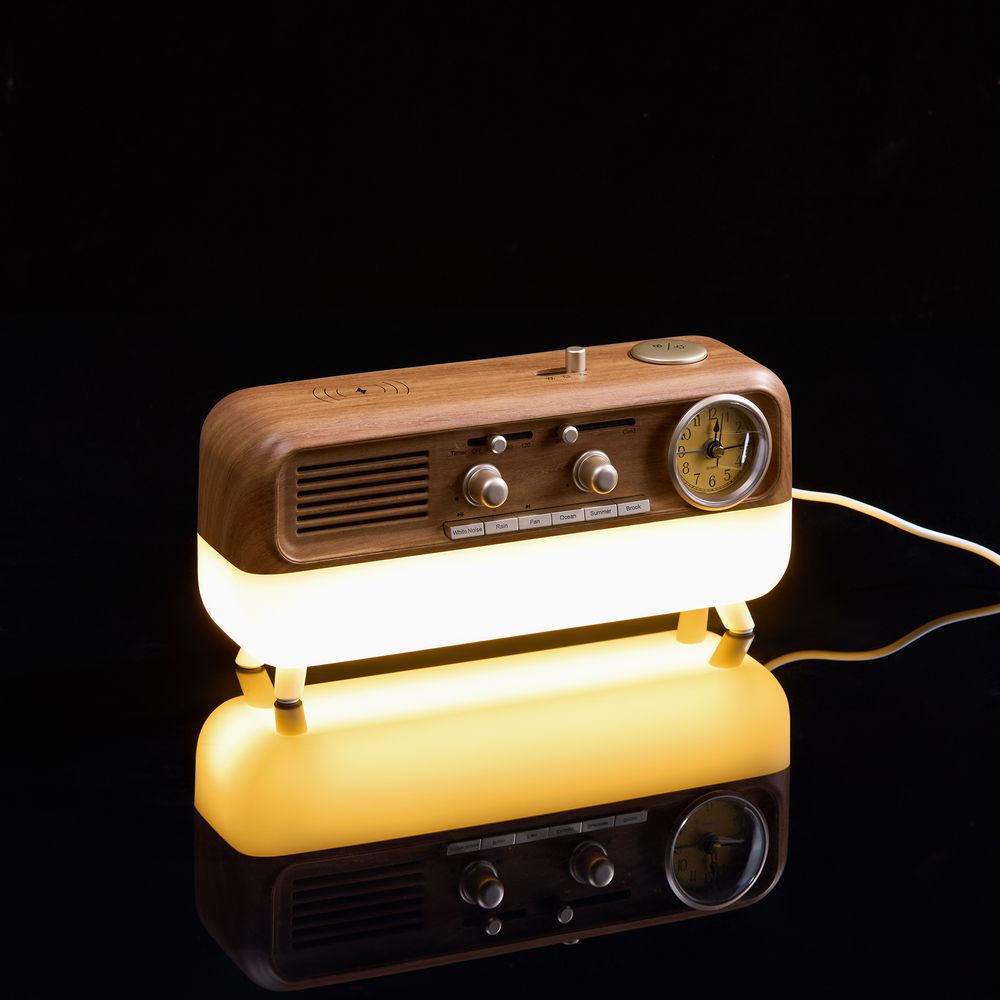 Bluetooth-колонка с беспроводной зарядкой, часами и подсветкой Multiverse фото на сайте Print Logo.