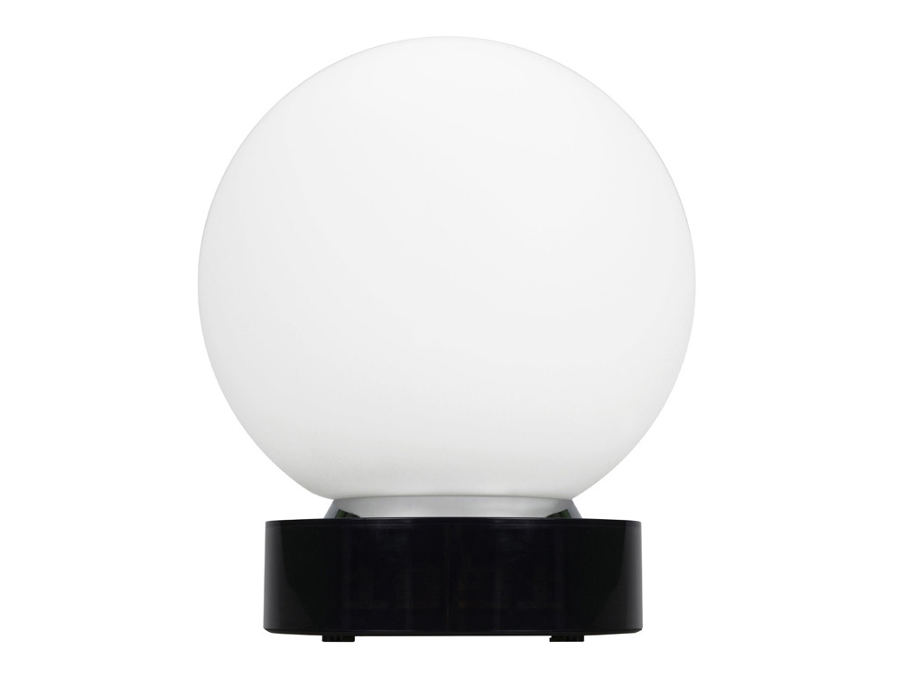 Лампа настольная с часами, датой и термометром. При включении на поверхности лампы появляется стилизованное изображение земного шара