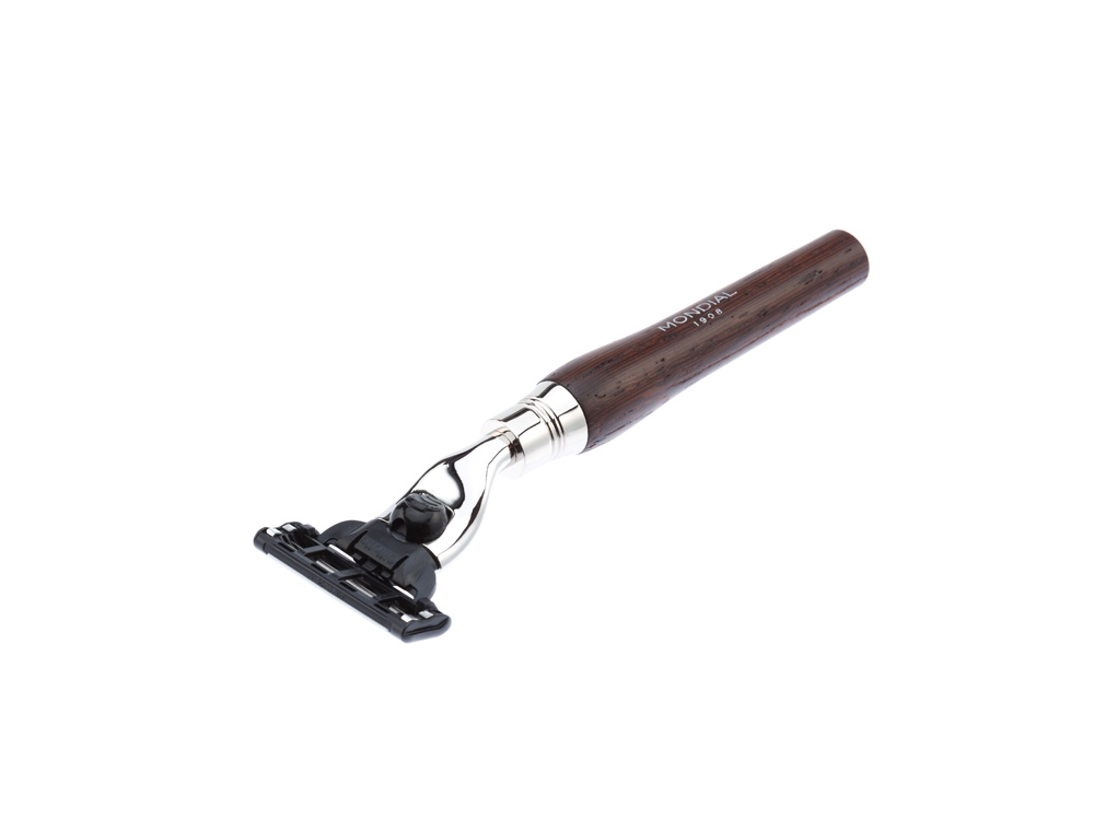 Бритвенный набор Mondial: станок MACH3, помазок, подставка; дерево Венге