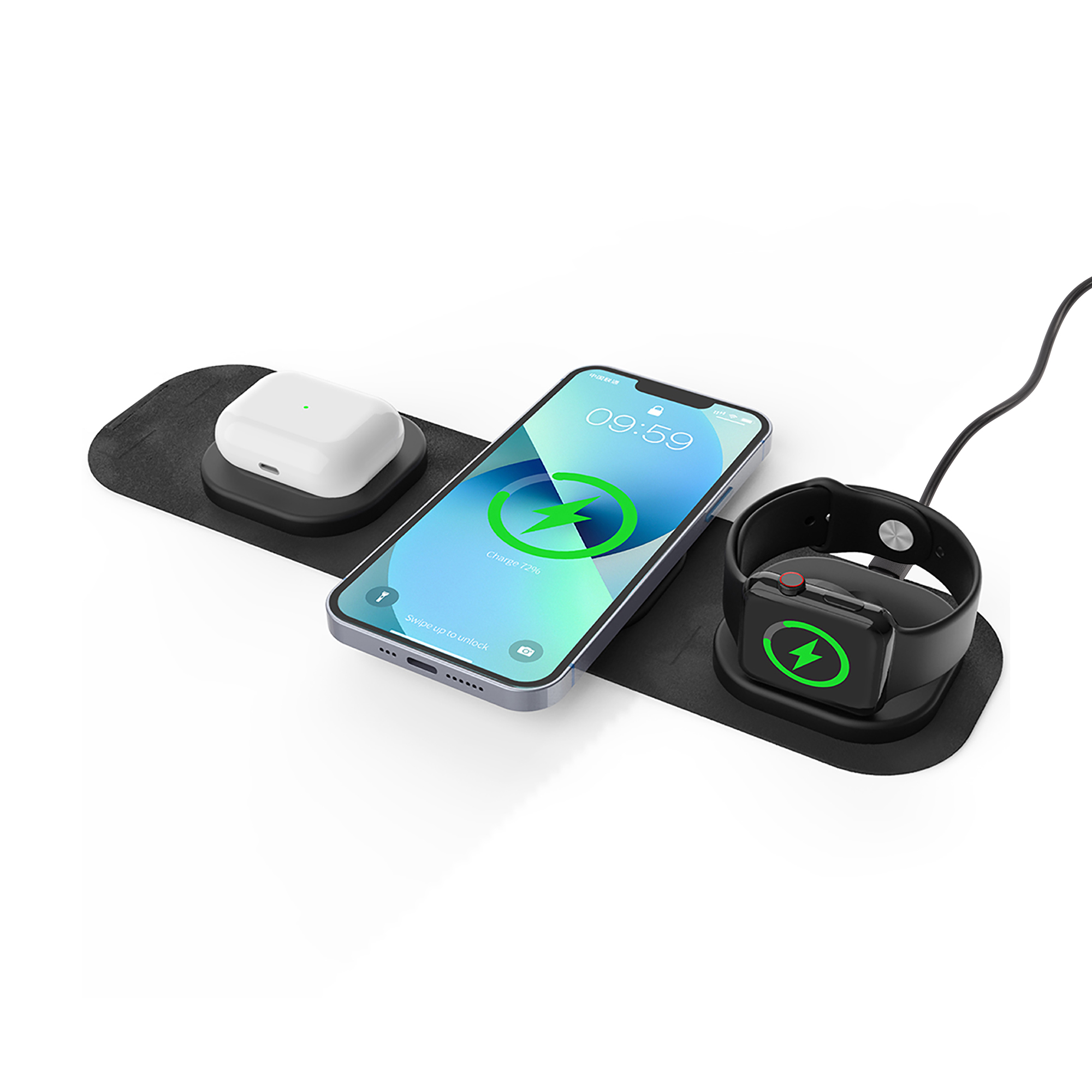 Складная беспроводная (15W) зарядная станция "Magic Case" с MagSafe для смартфона, часов и наушников фото на сайте Print Logo.