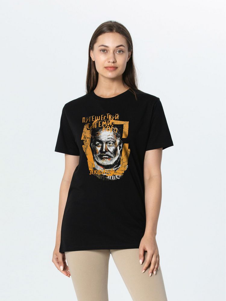 Футболка «Хемингуэй» — пример нанесения логотипа (Ловец слов) | Print Logo