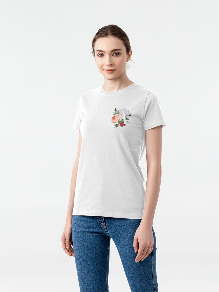 Футболка женская «Цветочная азбука: А» — пример нанесения логотипа (CoolColor) | Print Logo