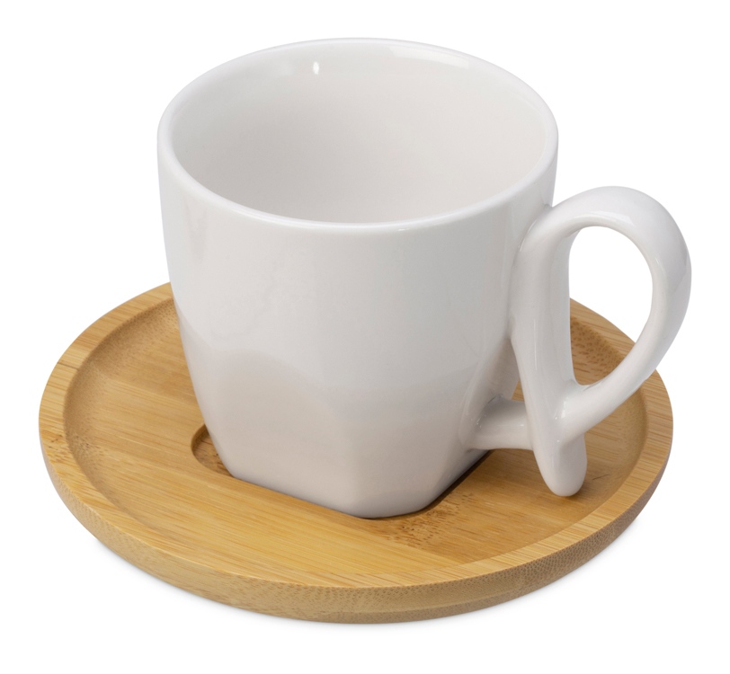 Кофейная пара с бамбуковым блюдцем Mandy с логотипом Eat&Bite | Print Logo