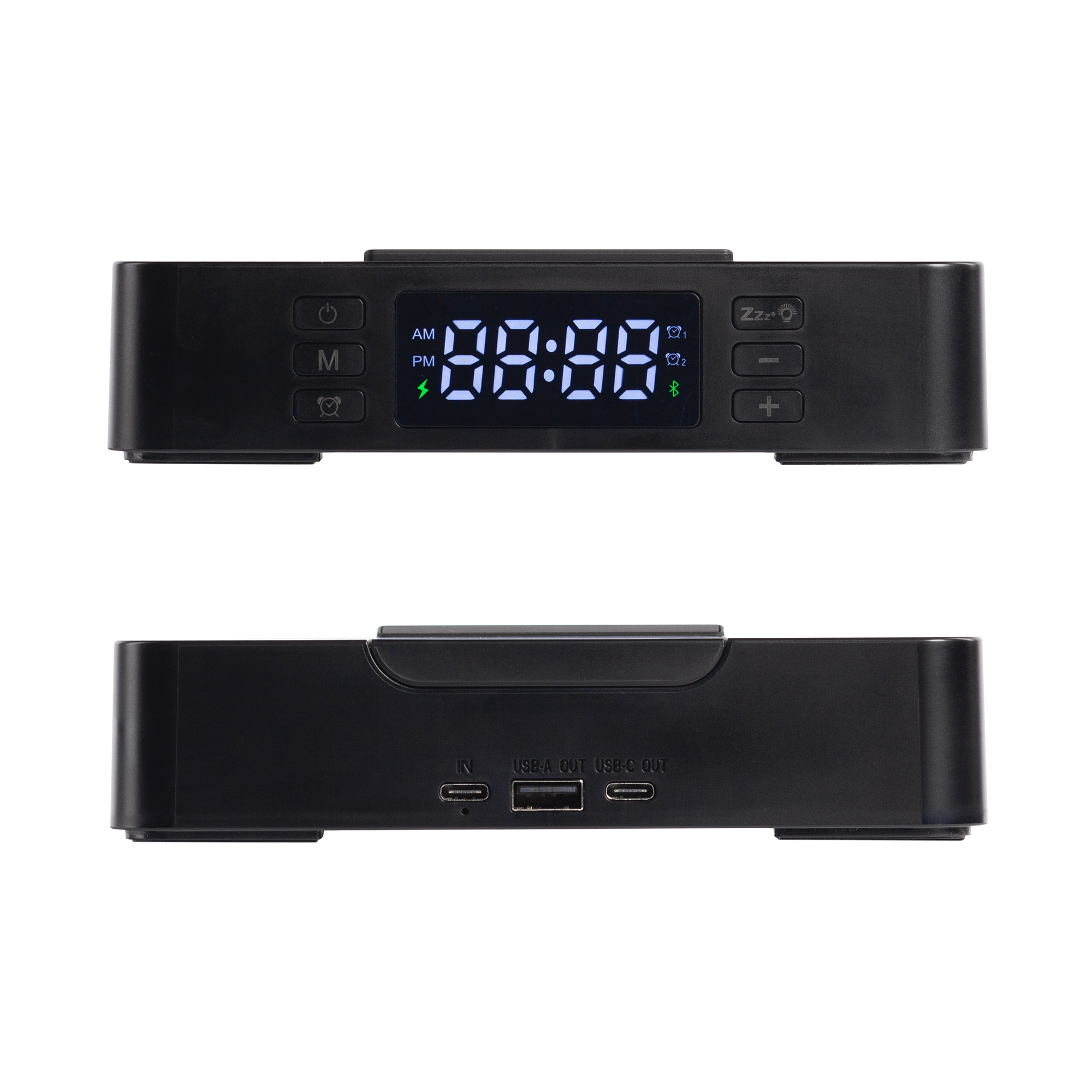 Настольные часы "Smart Box" с bluetooth колонкой (2х3Вт), беспроводным (15W) зарядным устройством и складной подставкой под смартфон фото на сайте Print Logo.