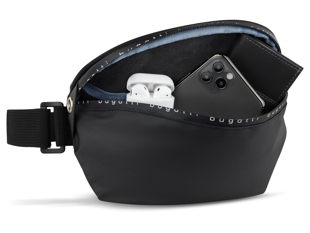 Сумка на пояс BUGATTI БЛАНК ОБЛЕГЧЕННАЯ | BLANC DELIGHT, чёрная, нейлон RPET600D/тарпаулин/полиэстер, 24х11х12,5 см, 2 л