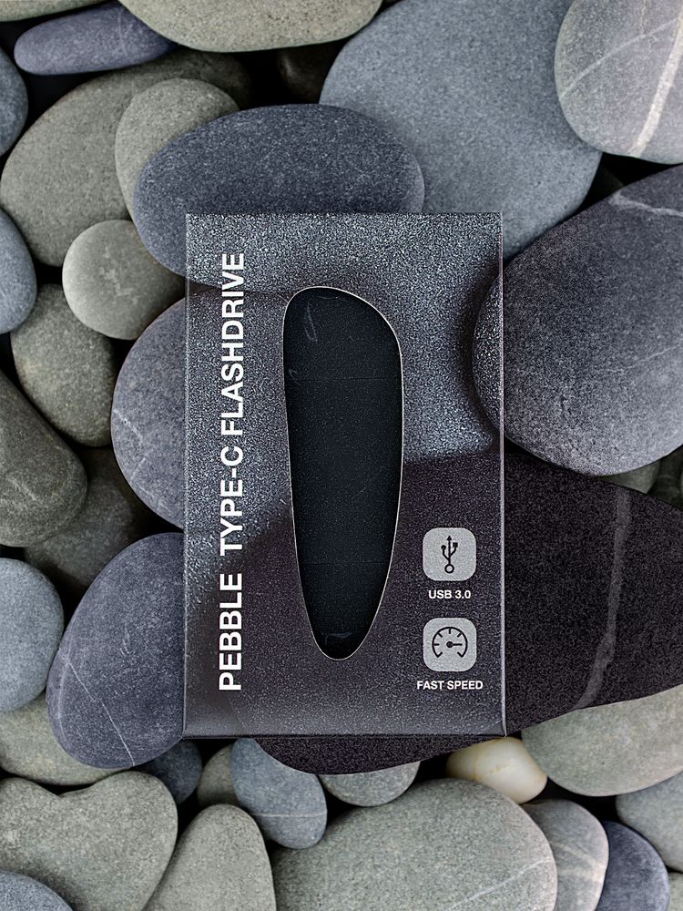 Флешка Pebble Type-C, USB 3.0, серо-синяя фото на сайте Print Logo.