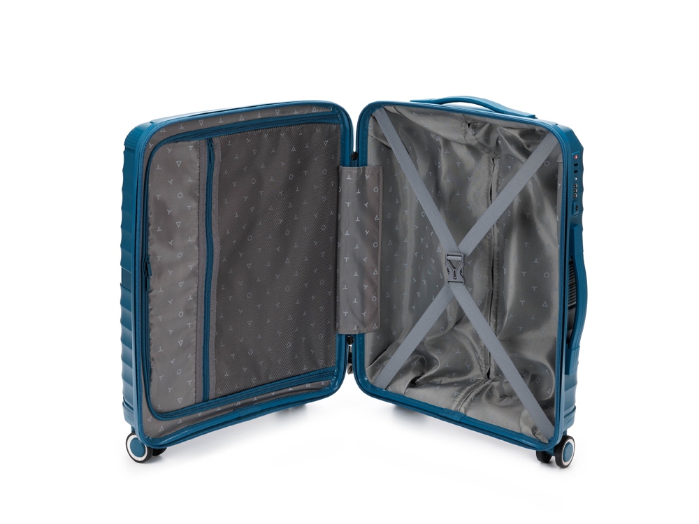 Чемодан TORBER НЕВО, синий, полипропилен, 40 х 25 х 55 см, 32 л