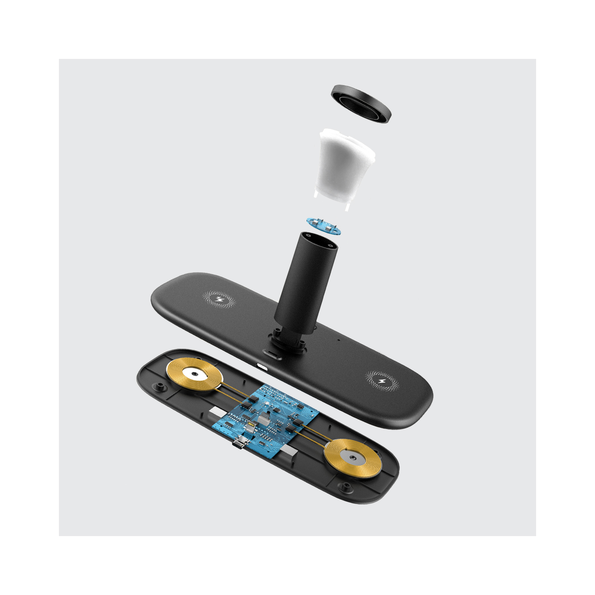 Настольная беспроводная (15W) зарядная станция "Bridge" для часов, наушников, смартфонов, с лампой фото на сайте Print Logo.