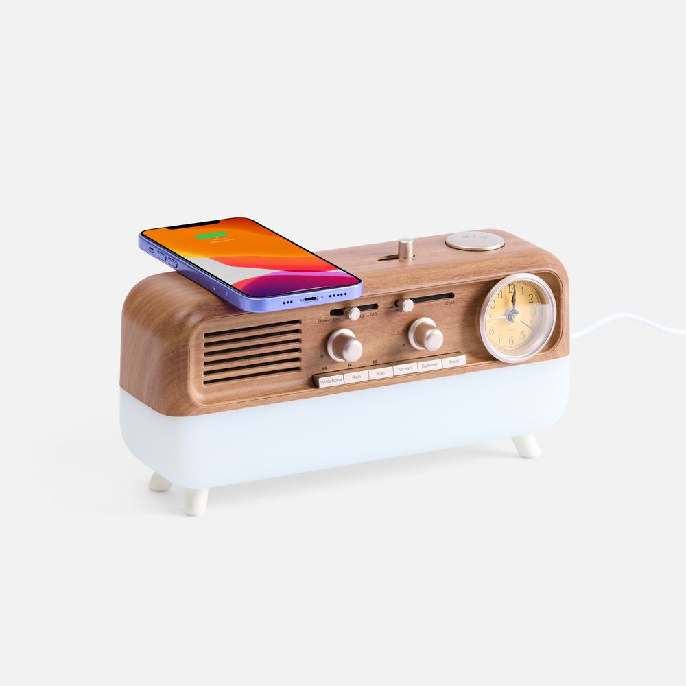 Bluetooth-колонка с беспроводной зарядкой, часами и подсветкой Multiverse с логотипом Molti | Print Logo