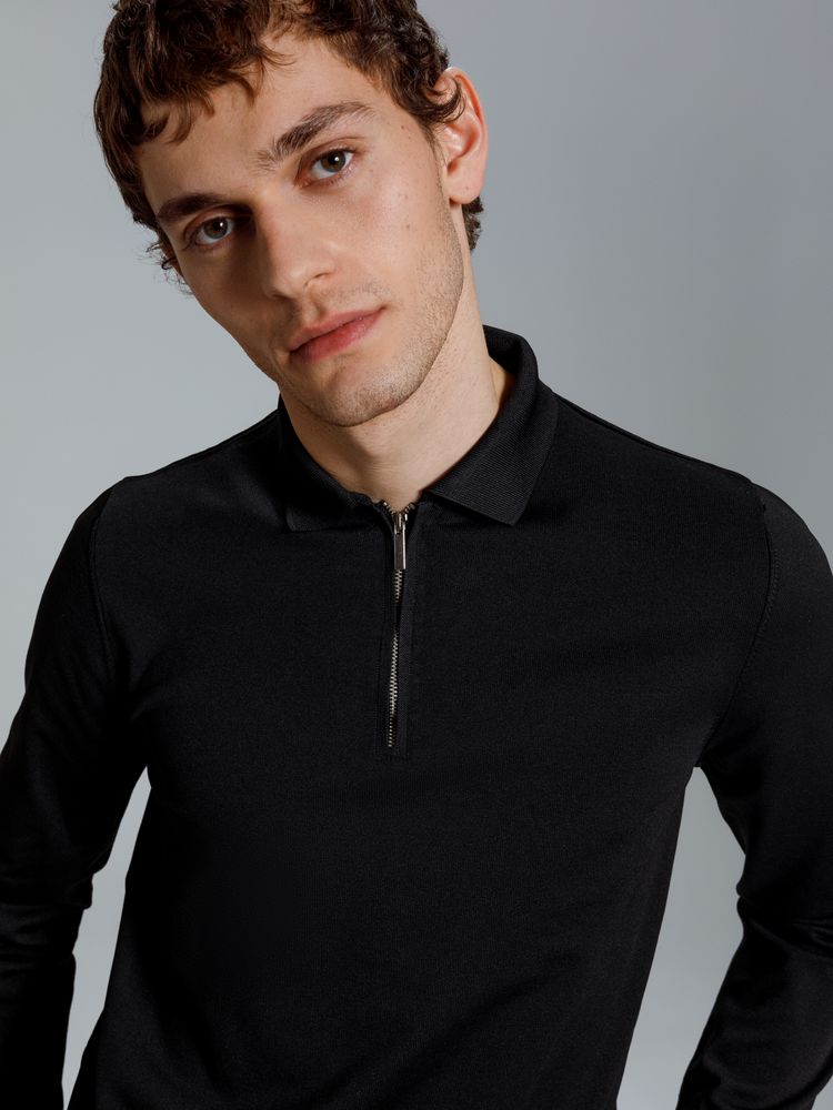 Рубашка поло мужская с длинным рукавом Terrazzo, черная, размер 2XL/3XL