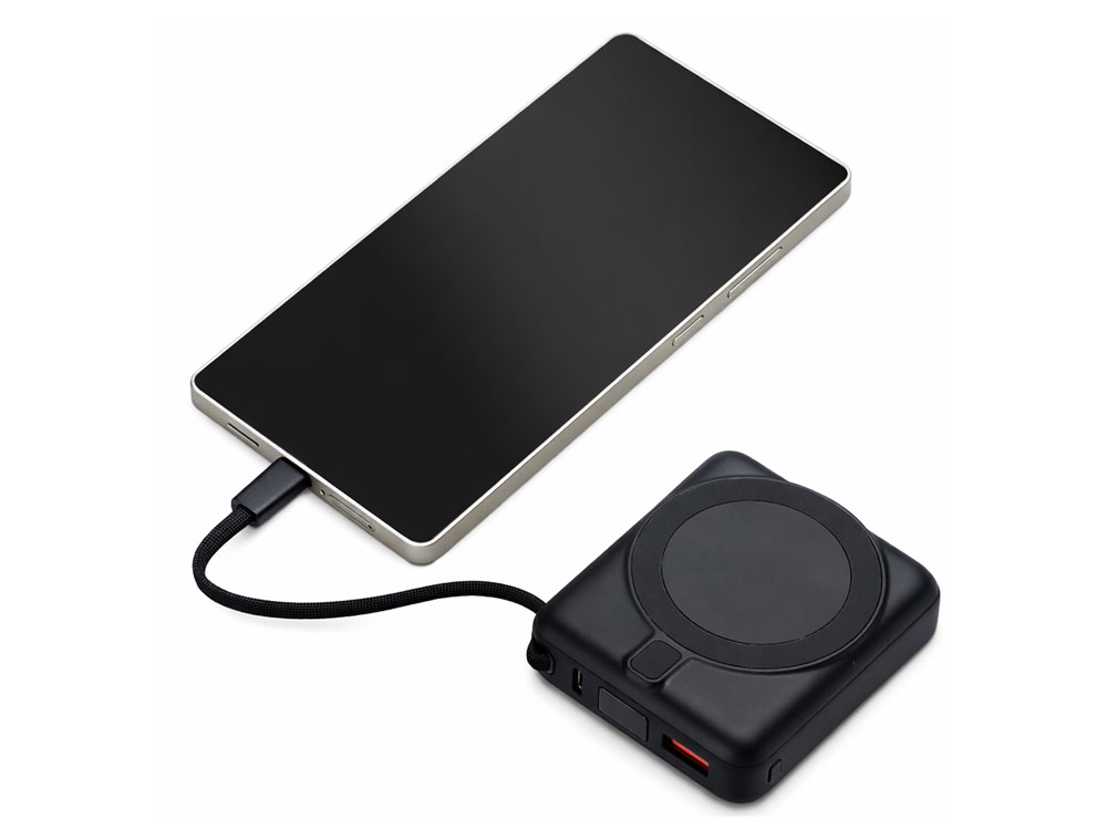 Магнитный беспроводной внешний аккумулятор c подсветкой лого Энчант, 10000 мАч, черный