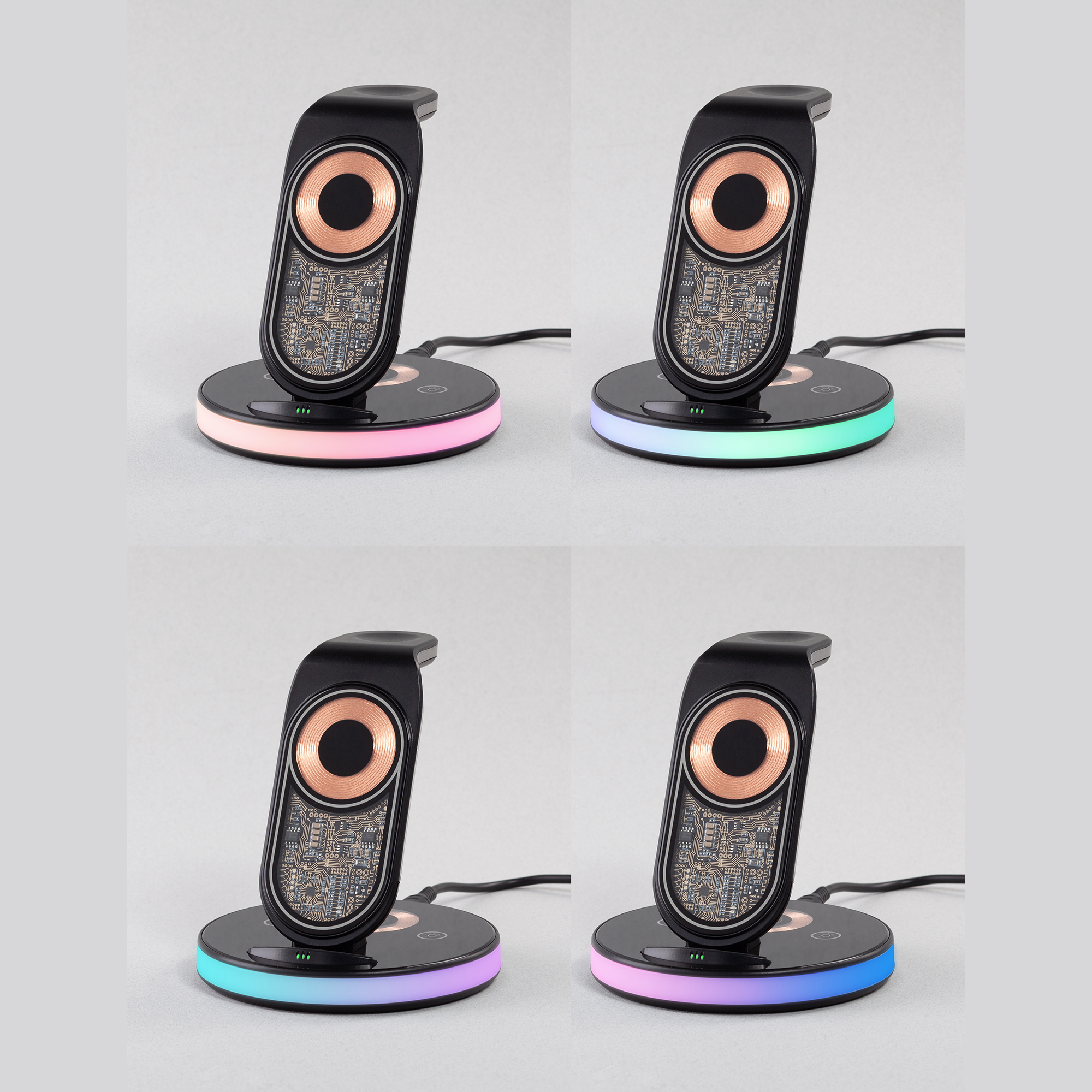 Беспроводная (15W) зарядная станция "Tron" с прозрачным корпусом и подсветкой фото на сайте Print Logo.