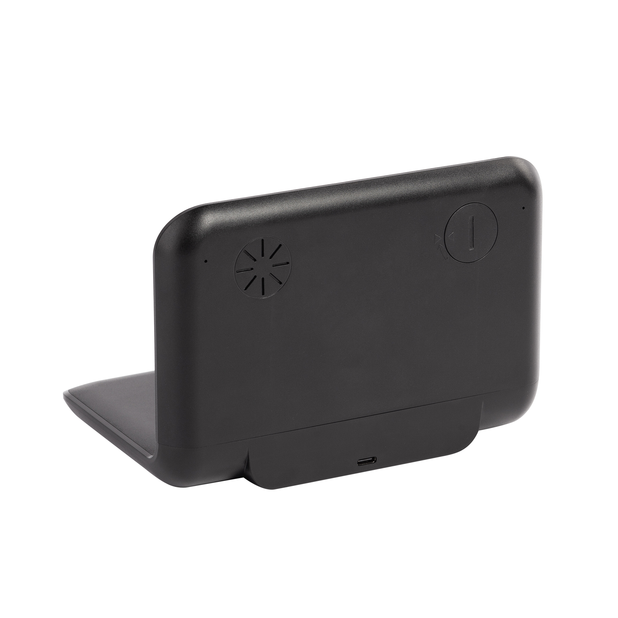 Настольные часы "Smart Time" с беспроводным (15W) зарядным устройством, будильником и термометром, со съёмным дисплеем фото на сайте Print Logo.