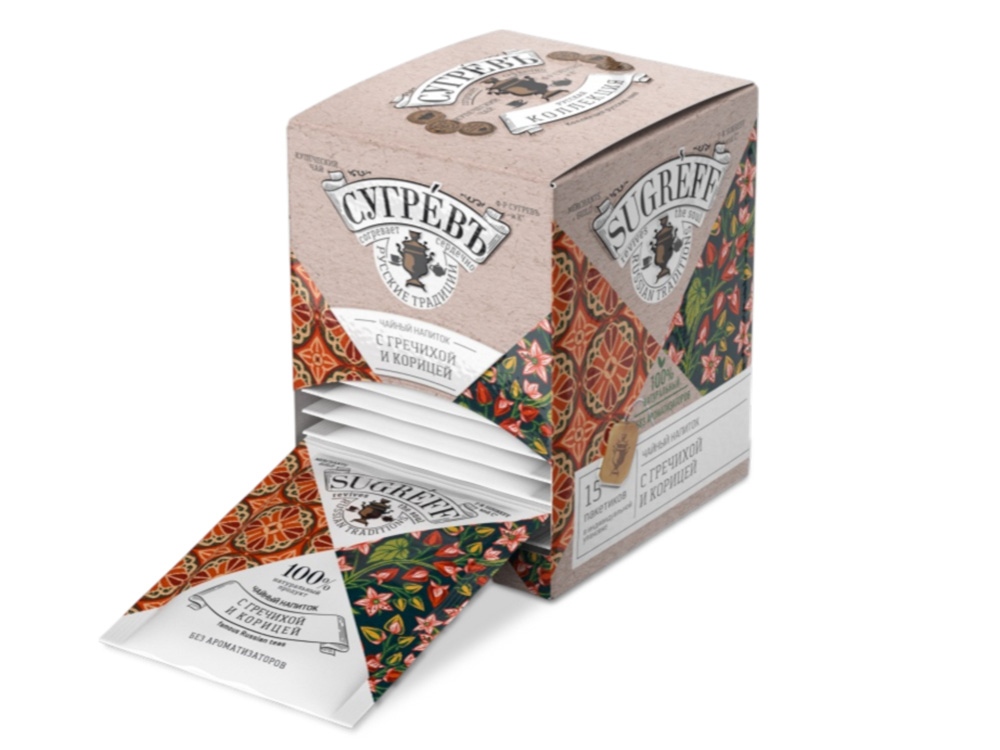 Чайный напиток С гречихой и корицей в индивидуальных саше с логотипом СУГРЕВЪ | Print Logo