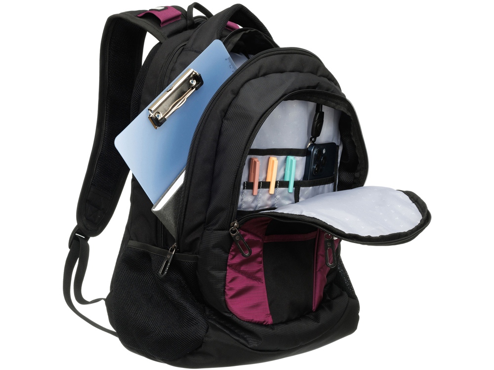 Рюкзак TORBER XPLOR с отделением для ноутбука 15, чёрный/бордовый, полиэстер 600D, 35x20x47 см, 33л