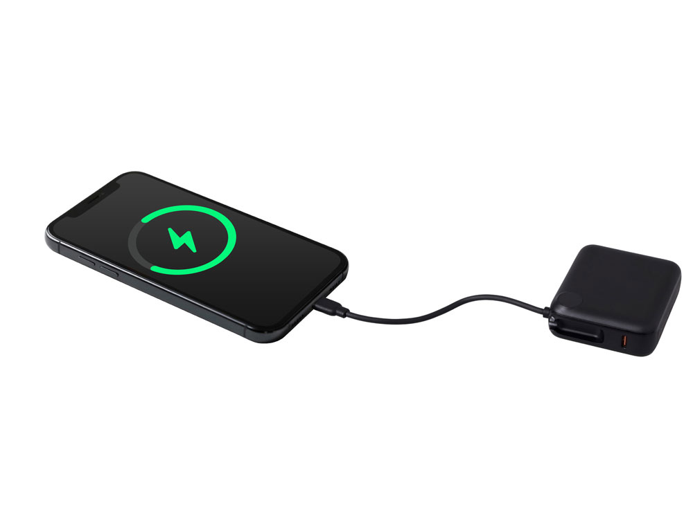 Внешний аккумулятор со встроенным кабелем Liri, QC/PD, 10000 мАч, черный