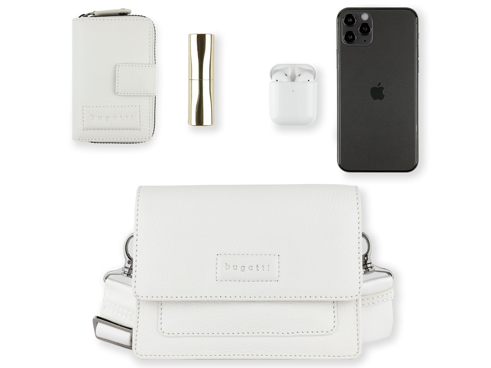 Сумка через плечо женская BUGATTI ЭЛЬЗА | ELSA, белая, воловья кожа/полиэстер, 18,5х8,5х14,5 см