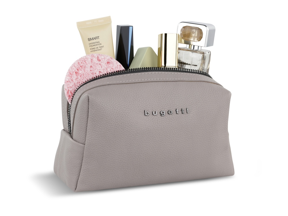 Косметичка BUGATTI Bella, бежевая, воловья кожа/полиэстер, 19х8,5х11 см