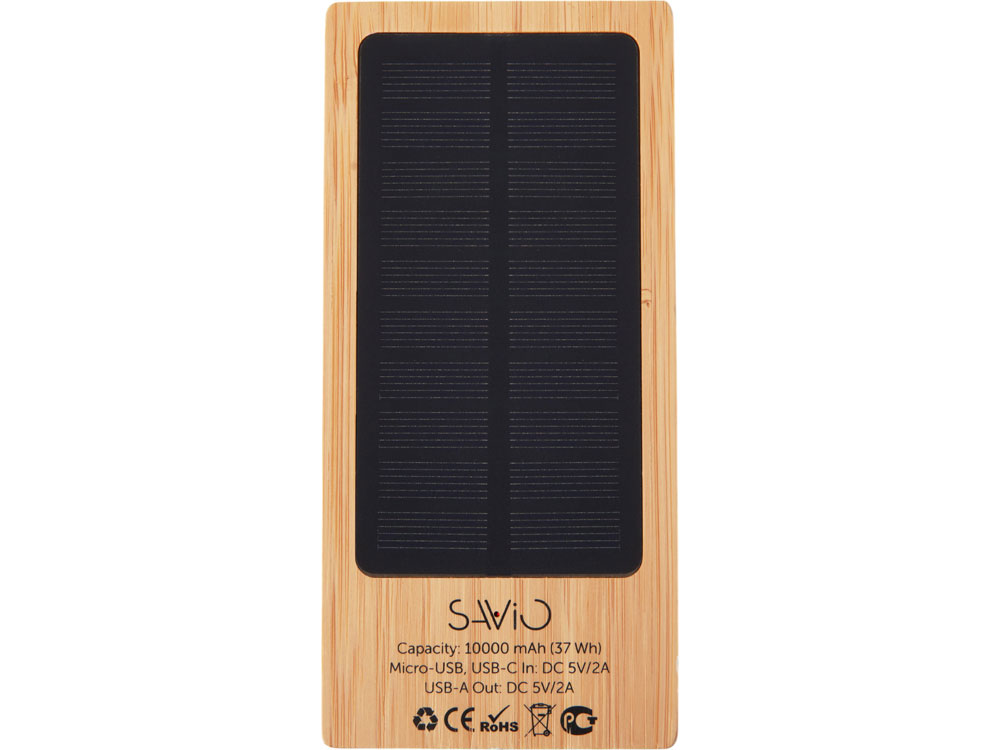 Внешний аккумулятор с подсветкой лого и солнечной панелью Reedia S1, 10000 mAh, бамбук, черный