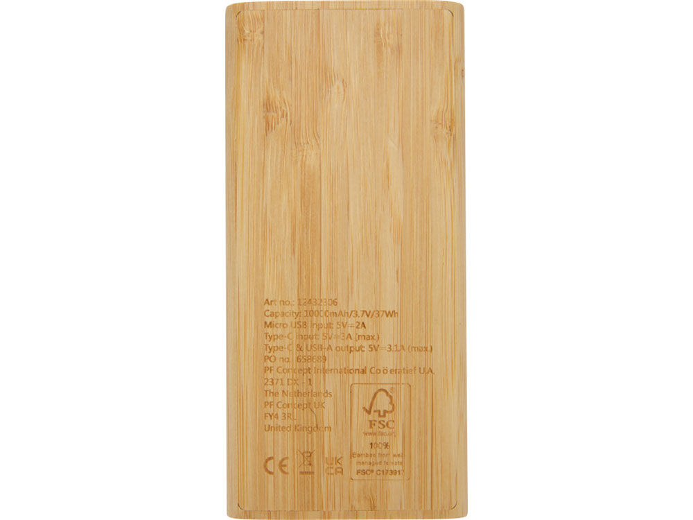 Портативное зарядное устройство Tulda из бамбука, 10 000 мАч, натуральный