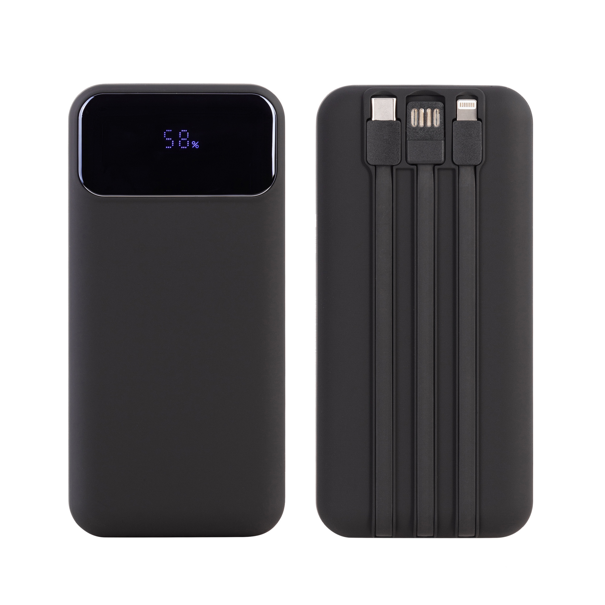 Зарядное (22.5W) устройство "Top Grade SOFTTOUCH" 20000 mAh с подсветкой логотипа, встроенными кабелями и цифровым индикатором заряда фото на сайте Print Logo.