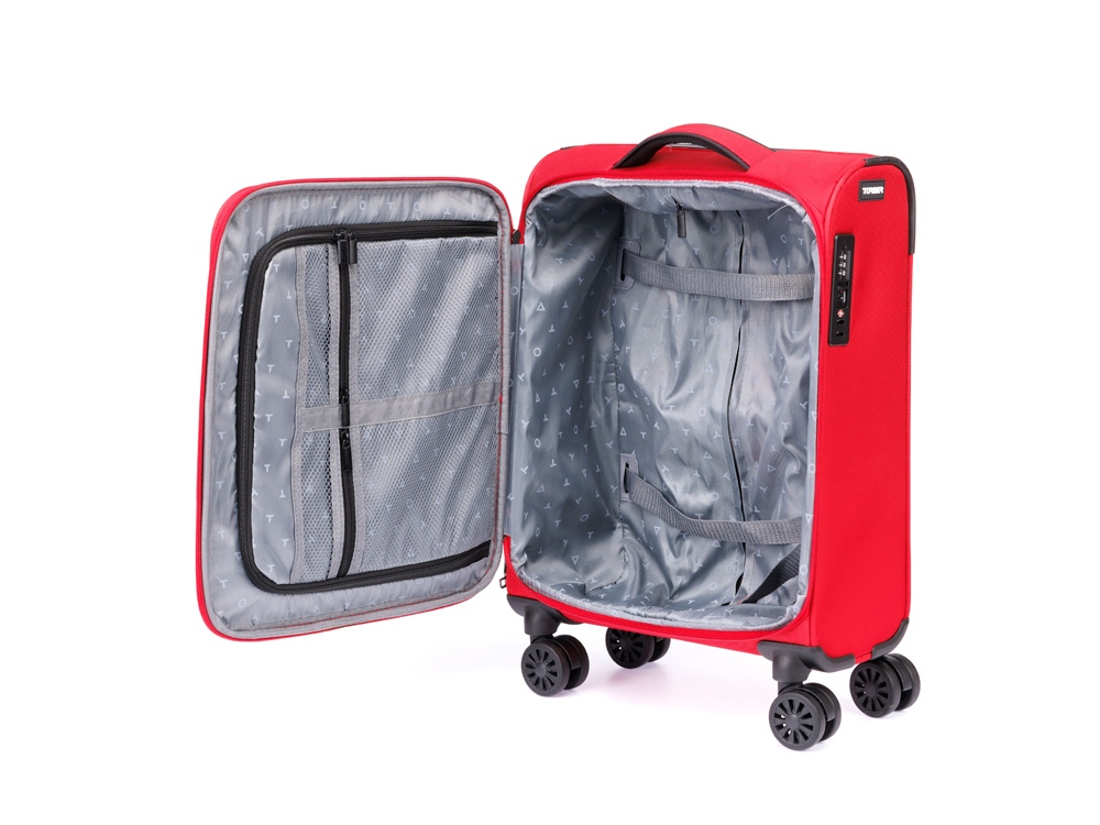 Чемодан TORBER БРОСНО, красный, нейлон 600D, 36,5 х 20 х 54 см, 32 л