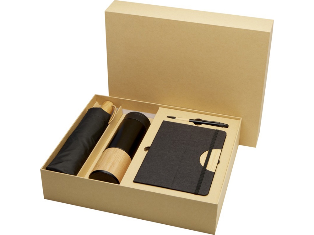 Подарочный набор Carmen с блокнотом А5, ручкой, бутылкой и зонтиком с логотипом  | Print Logo