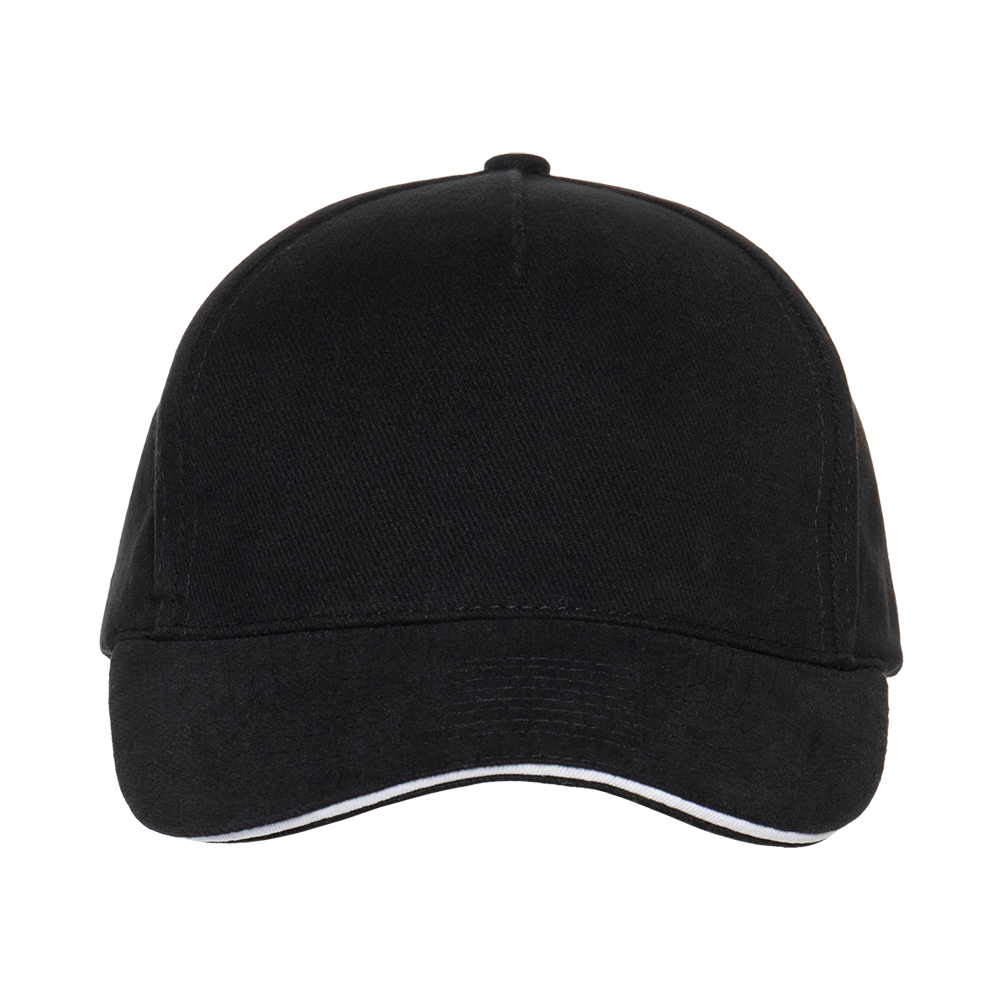 Бейсболка с кантом STAN 5 клиньев хлопок 280, 11K, Чёрный,  (20)  (56-58/ONE SIZE)