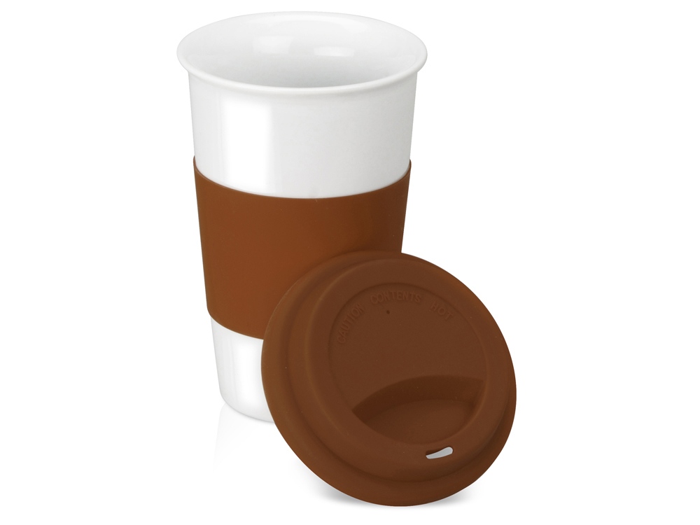 Кружка с силиконовой крышкой и манжетой Нью-Йорк 300мл, коричневый