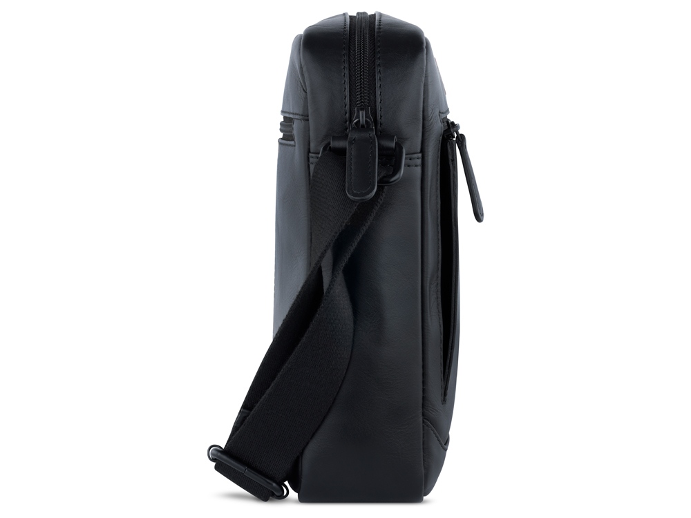 Сумка наплечная мужская BUGATTI КЛАРК | CLARK, чёрная, воловья кожа/полиэстер, 21х6,5х24 см, 3 л