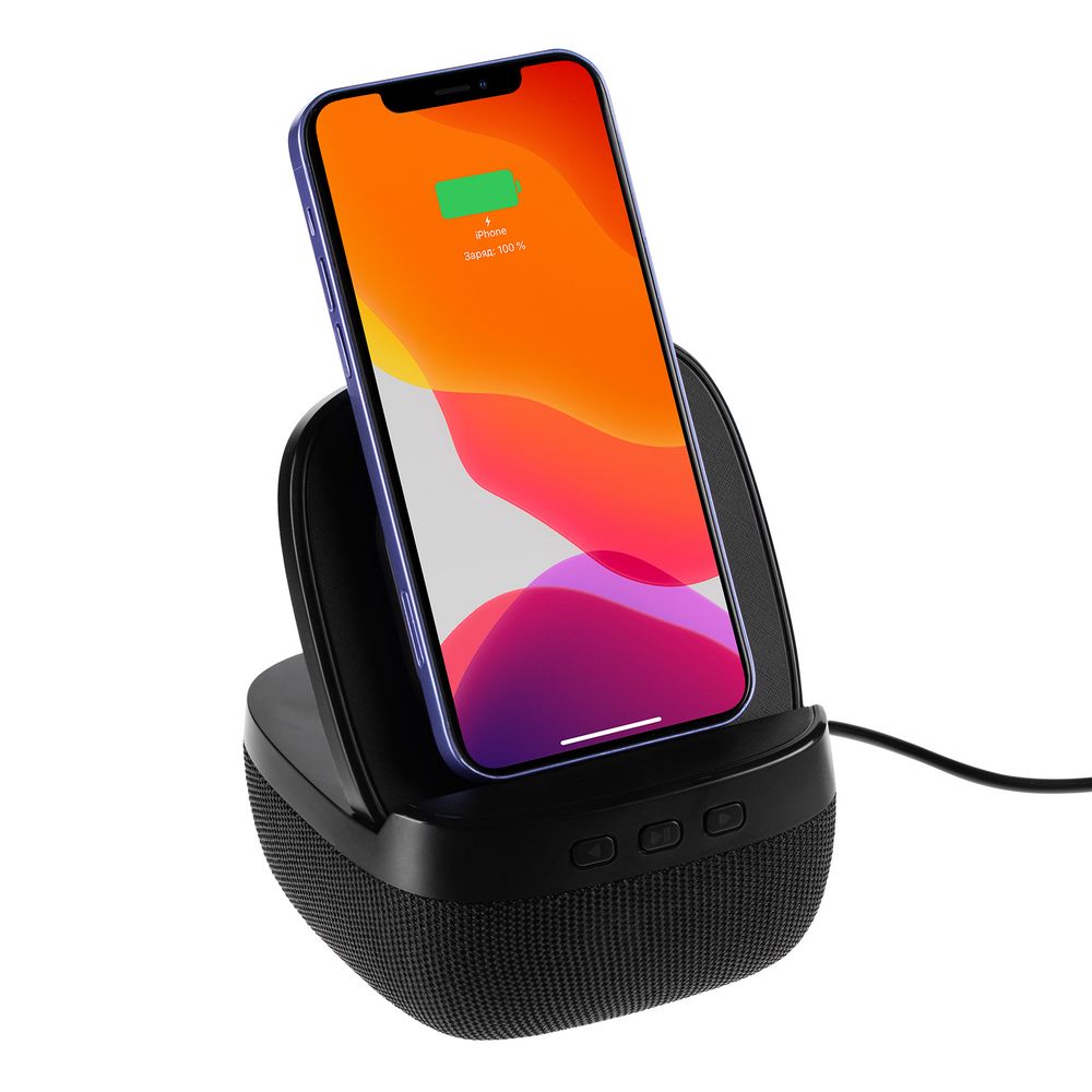 Колонка с беспроводной зарядкой Esca и подсветкой логотипа с логотипом Uniscend | Print Logo