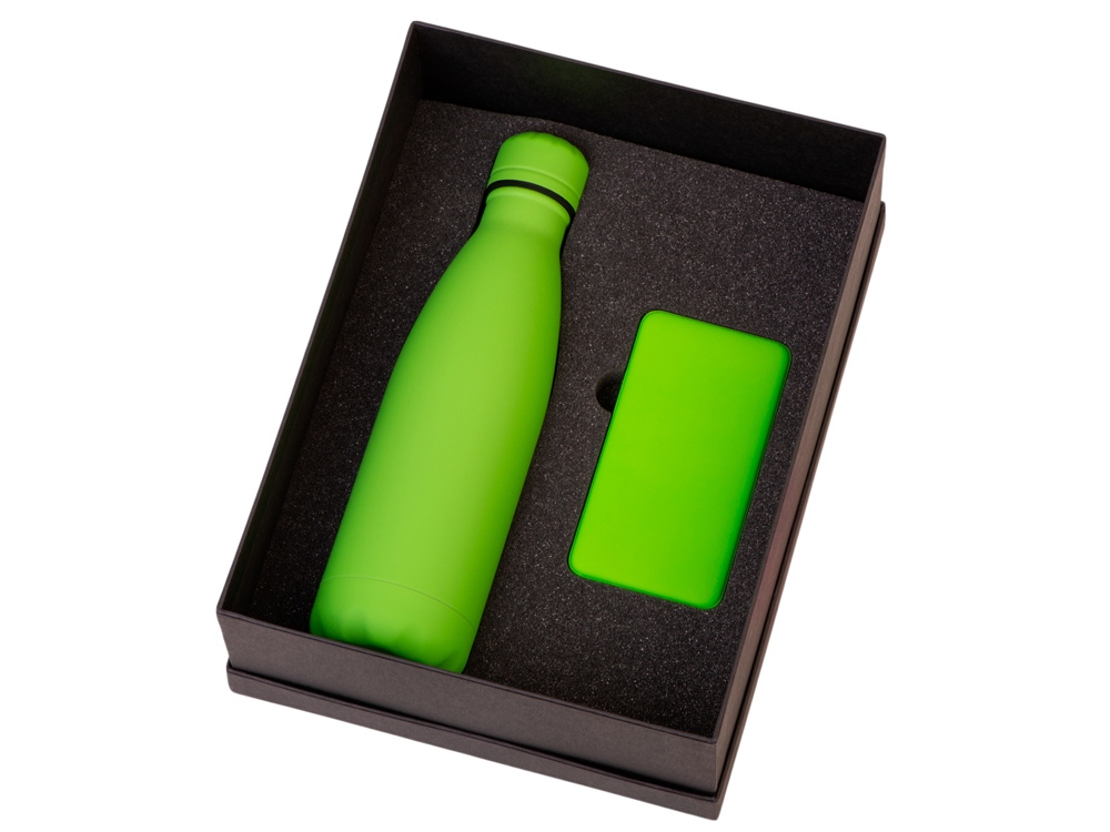 Подарочный набор с термобутылкой и повербанком С1, 5000 mAh, зеленое яблоко